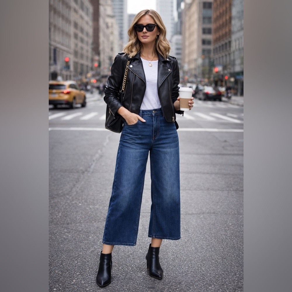 FLYING BANANA LOS ANGELES Women's High Rise Wide leg Cropped Ankle Jeans